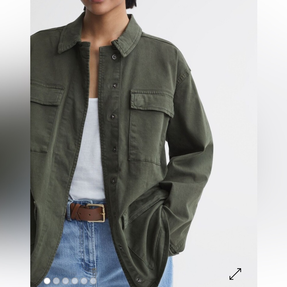 GOOD AMERICAN COTTON BLEND UTILITY JACKET IN FERN GREEN size 1 small